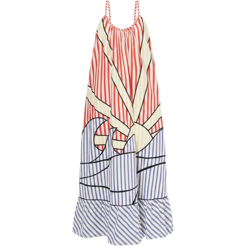 Farm Rio Navy Stripes Off-White Maxi Dress XL Sun Wave Boho Nautical Rope Strap